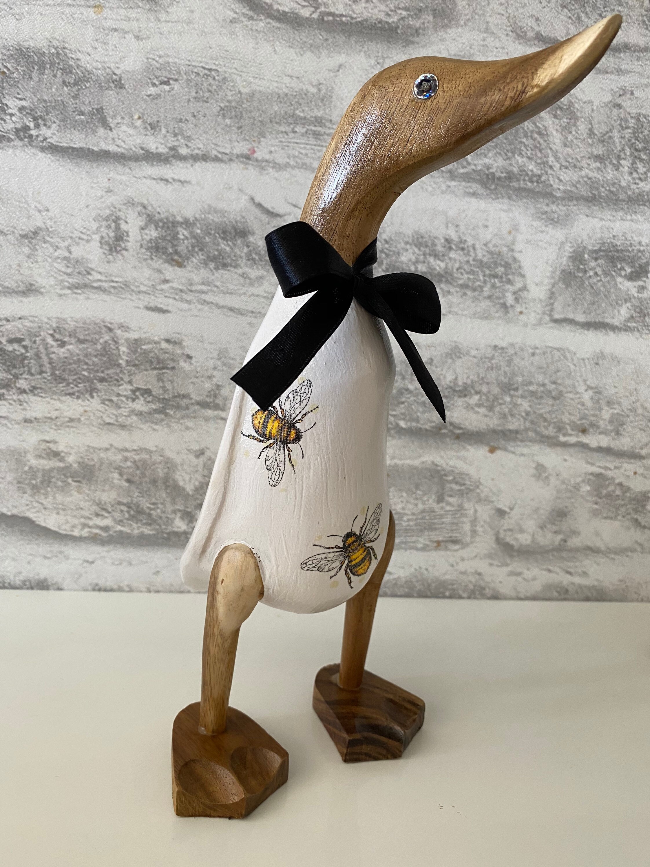 Wooden Duck Ornament hand painted and decorated cute bees Etsy