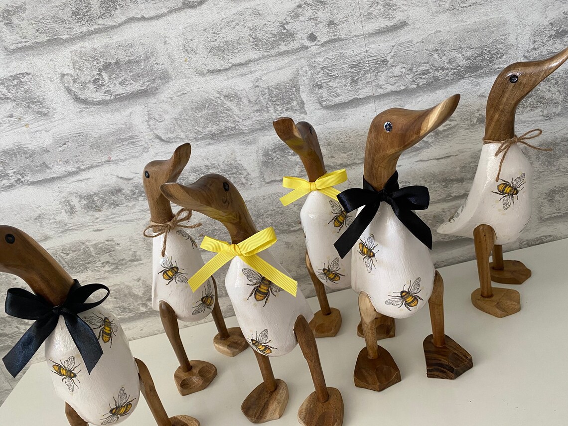 Wooden Duck Ornament hand painted and decorated cute bees Etsy