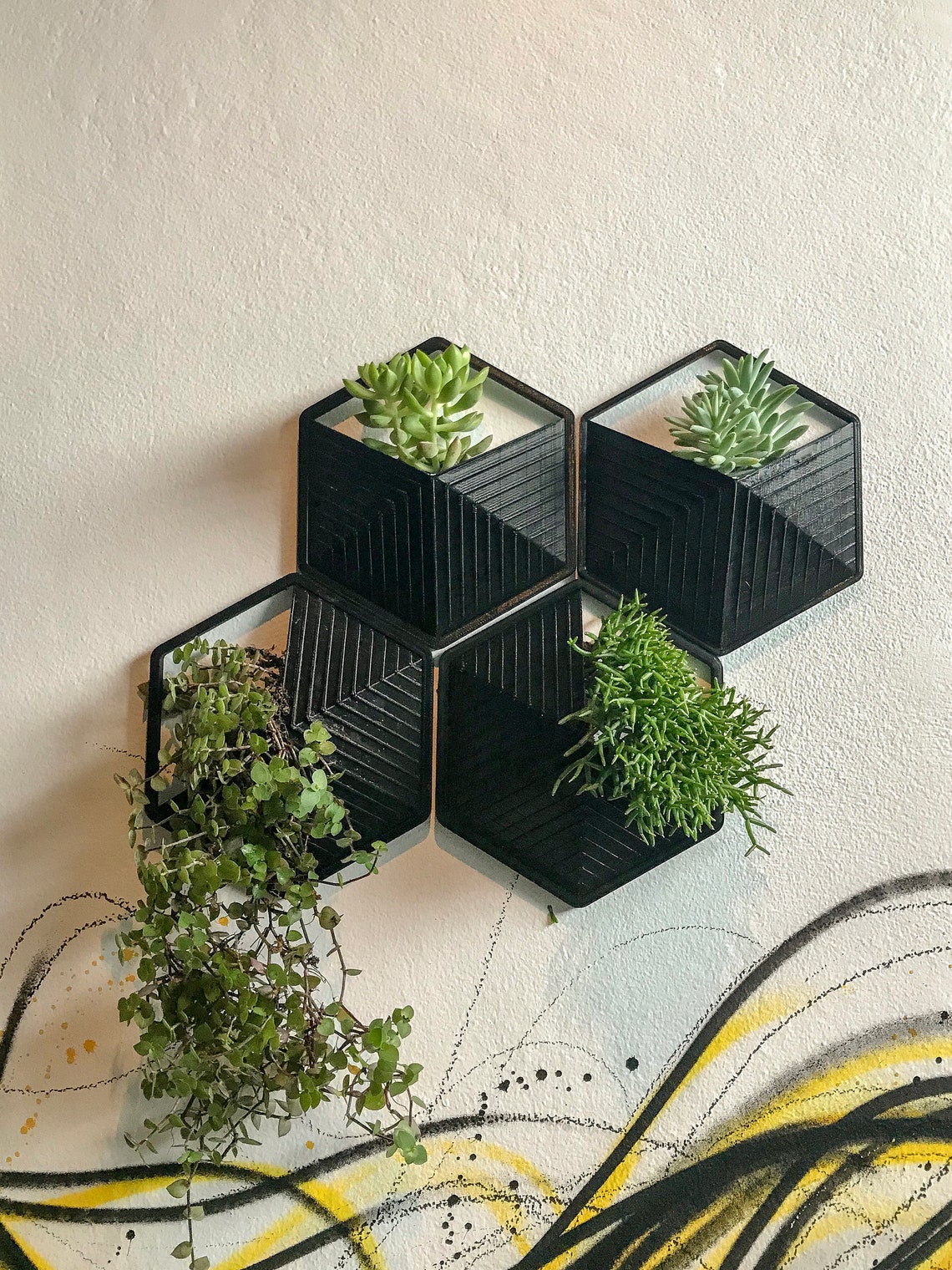 Textured Wall Planter Single Black Etsy