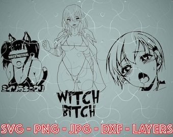 Ahegao Waifu SVG Bundle: Anime Girl Graphics (Digital Download)