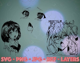 Bundle Ahegao svg, Ahegao, Ahegao Layers svg, Ahegao face, bundle ahegao, ahegao silhouette, waifu, Neko Ahegao, waifu svg