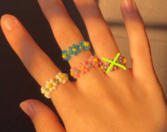 Chunky beaded flower rings