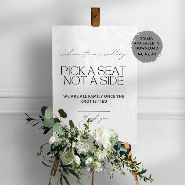 Pick a Seat Not a Side Sign | Printable Wedding Sign Modern Signage Ceremony Sign Wedding Signage Affordable Wedding Sign Digital Download