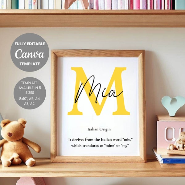 Mia Name Meaning Template | Custom initial print, name printable, personalized, personalized initial name print, name print,nursery print