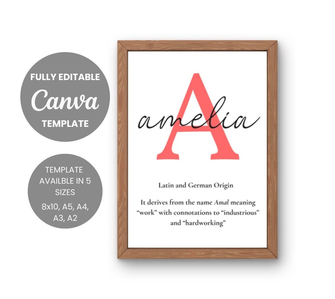 Amelia Name Print Template Amelia Name Sign Printable Nursery Girl Baby Name Print Gift Modern