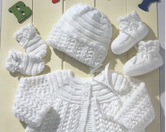 Knitting Pattern Baby Cardigan Double Knitting Yarn Baby Boy Baby Girl Hat Mitts Bootees Copy