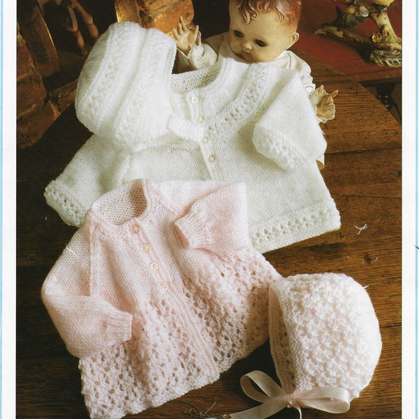 PDF Knitting Pattern Double Knitting Baby Cardigan and Hat Knitting Pattern Copy