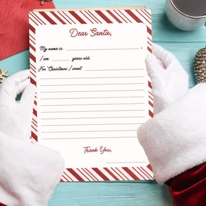 Carta a Papá Noel para niños [PDF] - Carta de Papá Noel imprimible - Papelería navideña para niños - Vintage Tradicional - Bastón de Caramelo - Menta