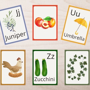 Nature Alphabet Flash Cards Printable [PDF] - Early Learning Montessori Homeschool & Preschool - Cottagecore - Garden - Watercolor - Animals