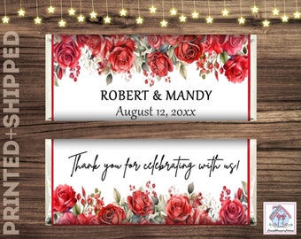 RED Roses Wedding Favors Chocolate Candy Bar Wrappers Personalized includes FOILS PRINTED