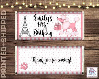 Paris Birthday Eiffel Tower Personalized Chocolate Candy Bar Wrappers includes Foils Party Favors PRINTED