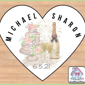 Wedding Heart Shaped Labels Favor Champagne Wedding Cake Personalized PRINTED