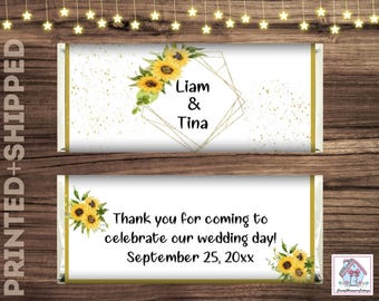 Sunflower Wedding Chocolate Candy Bar Wrappers includes Foils Personalized Favors PRINTED