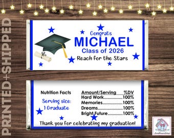GRADUATION Stars Chocolate Candy Bar Wrappers with Foils Personalized PRINTED