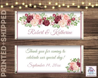 Roses Wedding Chocolate Candy Bar Wrappers includes FOILS Personalized Favors PRINTED