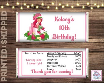 Strawberry Shortcake Birthday Chocolate Candy Bar Favors Wrappers with FOILS Personalized PRINTED