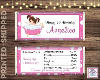 Spa Birthday Chocolate Candy Bar Wrappers Glam Party includes Foils Personalized Favors PRINTED
