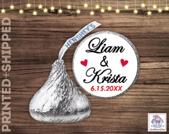 Wedding Kiss Labels Hearts Personalized Favors PRINTED