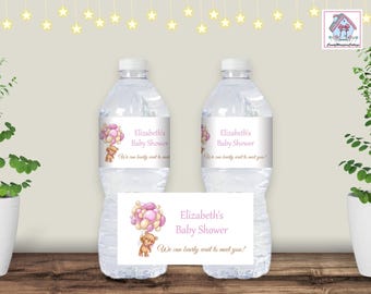 TEDDY BEAR Water Bottle Labels Baby Shower Personalized PRINTED