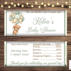 Teddy Bear Baby Shower Chocolate Candy Bar Wrappers includes Foils Personalized PRINTED