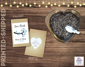 Wedding Favor Seed ENVELOPES and LABELS Packs Personalized Let Love Bloom Love Birds Favors
