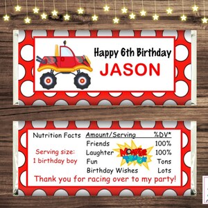 Monster Truck Birthday Chocolate Candy Bar Wrappers includes Foils, Personalized PRINTED