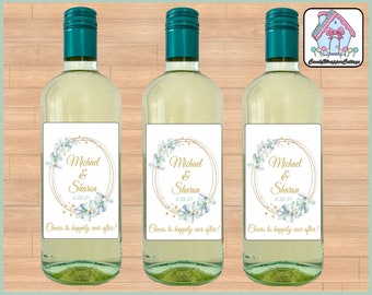 PRINTED Wedding Greenery Eucalyptus Wine Bottle Labels, Greenery Wedding Favors, Personalized Wedding Labels, Gift for Couple