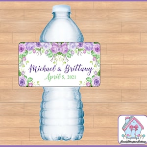 Purple Roses Wedding Water Bottle Labels Personalized Wedding PRINTED