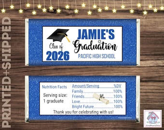 GRADUATION GLITTER Chocolate Candy Bar Wrappers with Foils Personalized Favors PRINTED