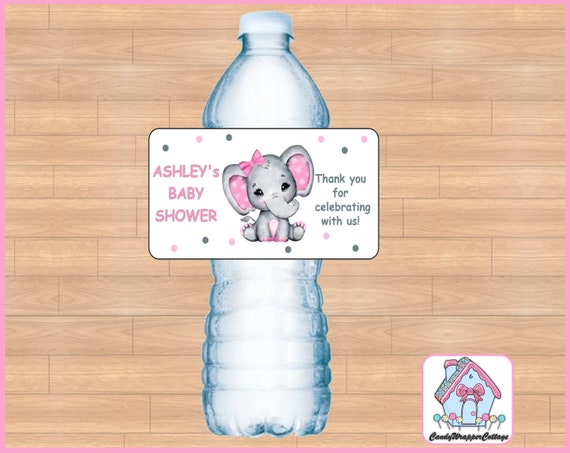 PRINTED Pink Elephant Baby Shower Water Bottle Labels, Blue Elephant Baby Shower Labels, Elephant Baby Shower Favors, Personalized