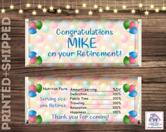 Retirement Balloons Chocolate Candy Bar Wrappers includes FOILS Personalized Favors PRINTED
