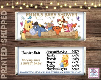 Winnie the Pooh Chocolate Candy Bar Favor Wrappers Baby Shower with Foils Personalized PRINTED