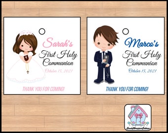 PRINTED First Holy Communion Character Gift Tags, Personalized for Favors