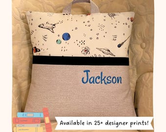 Child's Pocket Pillow, Toddler Reading Pillow, Kid's Pillow for Book Nook, Gift for Boy or Girl, Outer Space Present, Kids Christmas Gifts