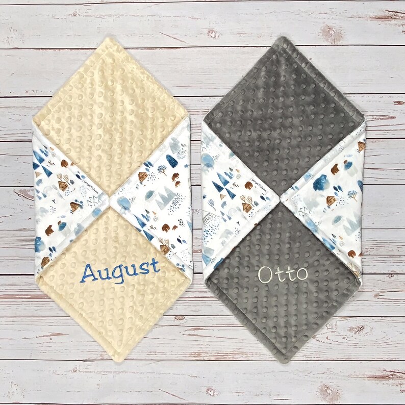 Personalized Boy Blanket, Woodland Baby Blanket, Arctic Animals Nursey Gift for Baby Boy, Minky Blanket with Name, Bears and Mountains image 4