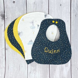 Personalized Bib and Burp Cloth Set with Koalas Stars and Moon, Boho Baby Bib Custom with Monogram, Gender Neutral Baby Shower Gift