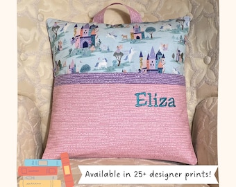 Reading Pillow with Fairy Castles, Child's Pillow with Pocket, Princess Gift for Toddler, Pillow for Kids Book Nook, Easter Gift for Kids