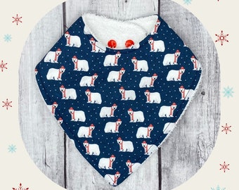 Baby Bandana Bib for 1st Christmas, Christmas Gift for New Baby, Baby's First Christmas Bib, Baby Bib with Polar Bears and Santa Hats