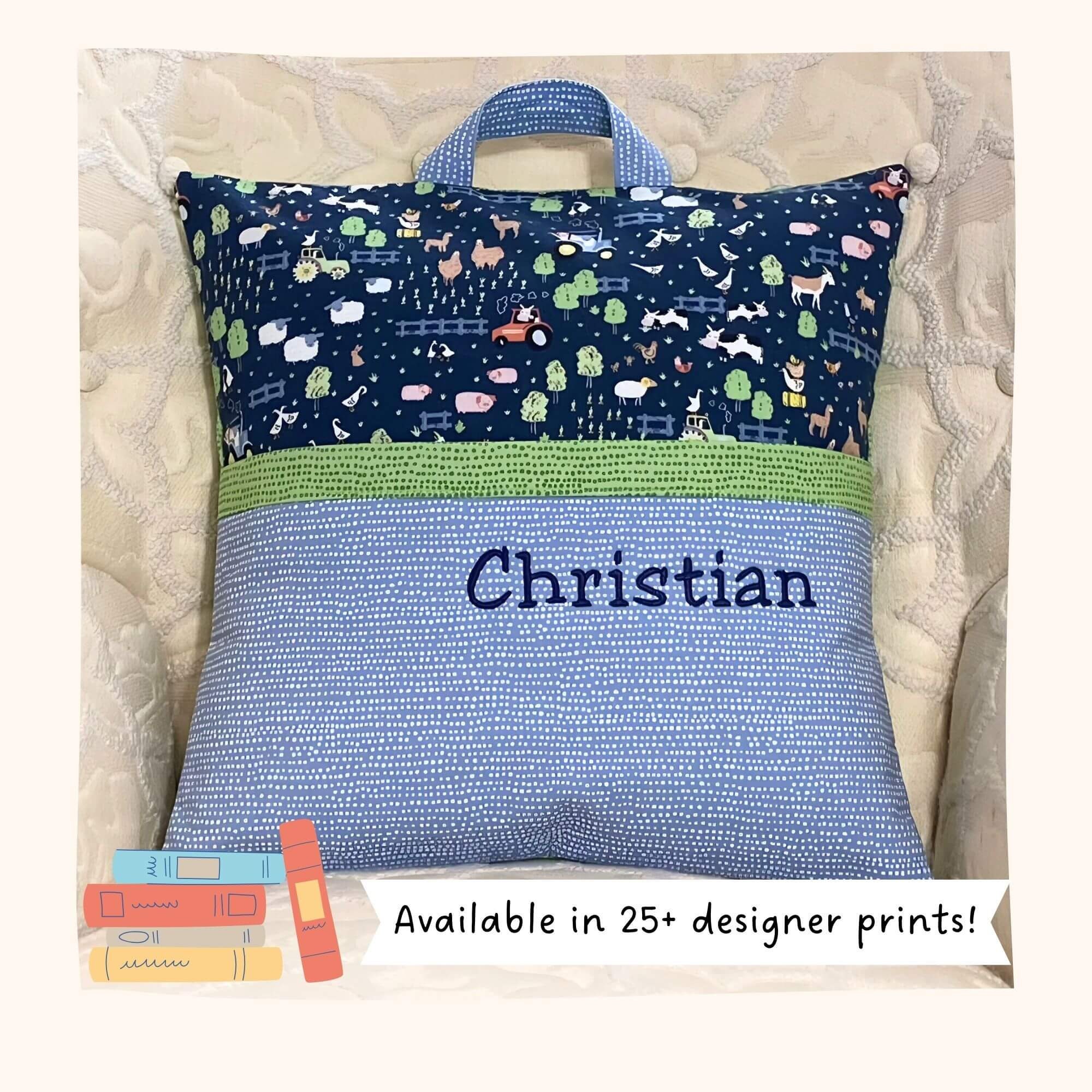 Reading Pillow With Pocket, Pillow for Kids, Book Cushion, Tractor