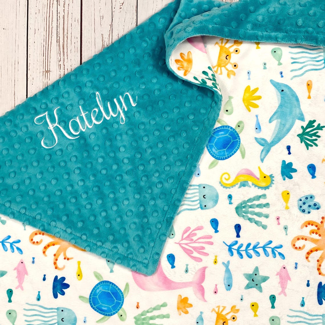 Under the Sea Baby Blanket With Name, Personalized Baby Girl Blanket ...