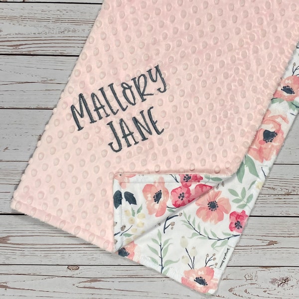 Floral Baby Blanket with Name, Personalized Blanket for Toddler, Minky Lovey for Wildflower Baby Shower Gift, 1st Birthday Gift for Niece