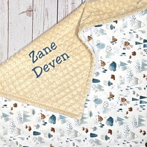 Personalized Boy Blanket, Woodland Baby Blanket, Arctic Animals Nursey Gift for Baby Boy, Minky Blanket with Name, Bears and Mountains image 6