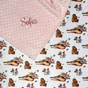 Cowgirl Baby Blanket with Name, Personalized Horse Baby Blanket. Boho Floral Baby Blanket, Birthday Present for Toddler Girl