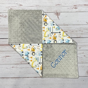 Personalized Lovey for Babies, Construction Baby Blanket for Baby Boy, Construction Nursery Baby Shower Gift, Minky Lovie, Diggers & Trucks
