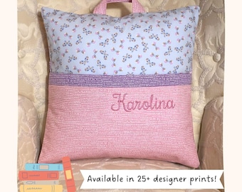 Reading Pillow with Butterflies, Child's Pillow with Pocket, Kids Pillow for Book Nook, Book Cushion for Bedtime, Easter Gift for Toddler