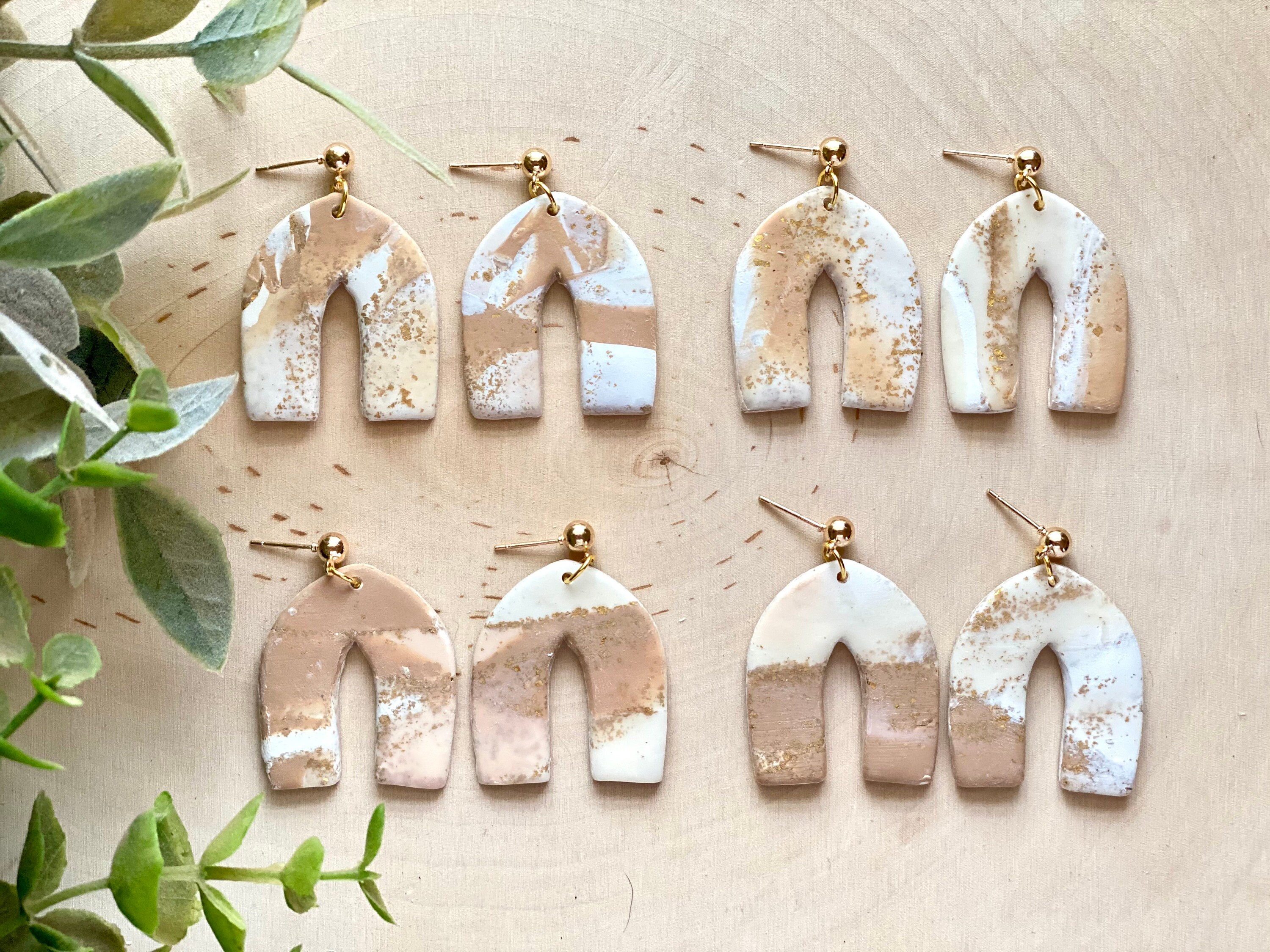 Clay Earrings Polymer Clay Earrings Neutral Slab Arch Etsy