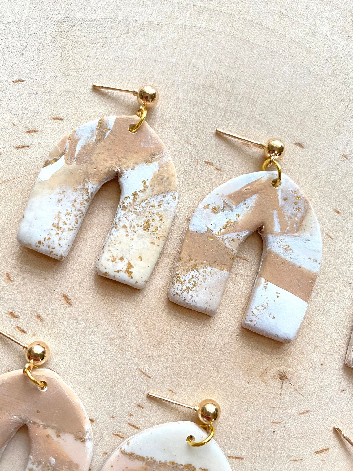 Clay Earrings Polymer Clay Earrings Neutral Slab Arch Etsy