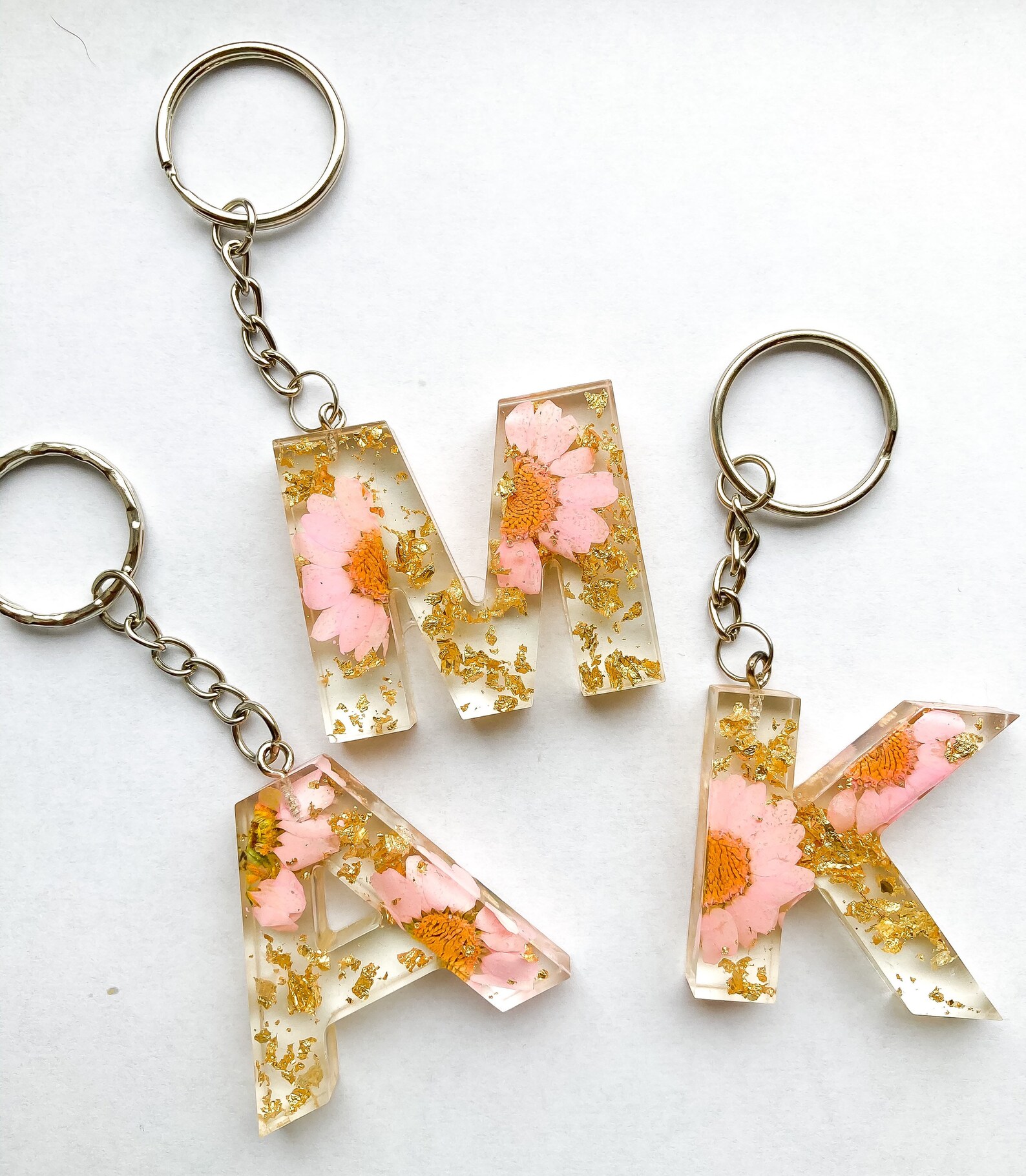 Personalised keychain letter name keychainflower resin Etsy