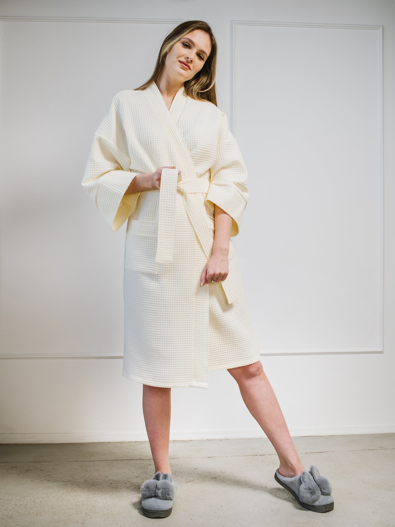 Personalized Waffle Weave Kimono Robe Thigh Length Spa Robe Etsy