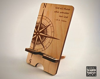 Wood Phone Stand, Wanderlust, Phone accessories, Compass